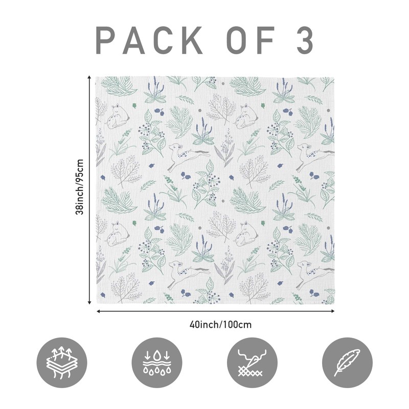 Muslin Swaddle Blankets for Newborn, 3 Pack Breathable Soft Receiving
