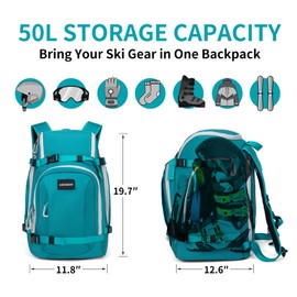 NONSAR Ski Boot Bag, 50L Snowboard Boot Travel Backpack - Waterproof Ski Bag for Ski Helmet, Googles, Gloves, Skis, Snowboard & Accessories for Men Women