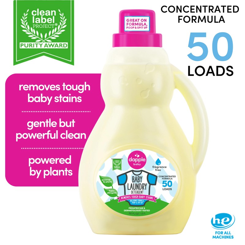 Dapple Laundry Detergent 50oz, Fragrance Free - Pack of 2