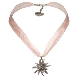 Alpenflüstern Bavarian organza necklace with rhinestone Edelweiss, Ladies costume jewelry, traditional german pendant necklace for Dirndl, Leather trouser, Oktoberfest (light pink)