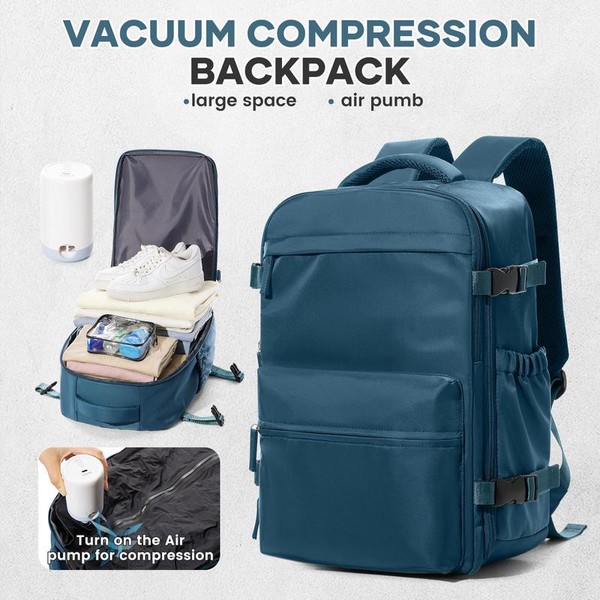 Vacuum Travel Backpack - Save 30% Space with Compression, Carry-On