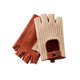 Hanotolo Mens Fingerless Driving Gloves - Lambskin Leather Crochet String Back for Cycling and Fishing,S