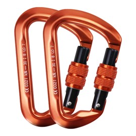 D Type Climbing Carabiner, Aviation Aluminum Alloy 2PCS 30KN Heavy Duty Rock Climbing Carabiner, CE Certified Climbing Buckle for Mountaineering (Orange)