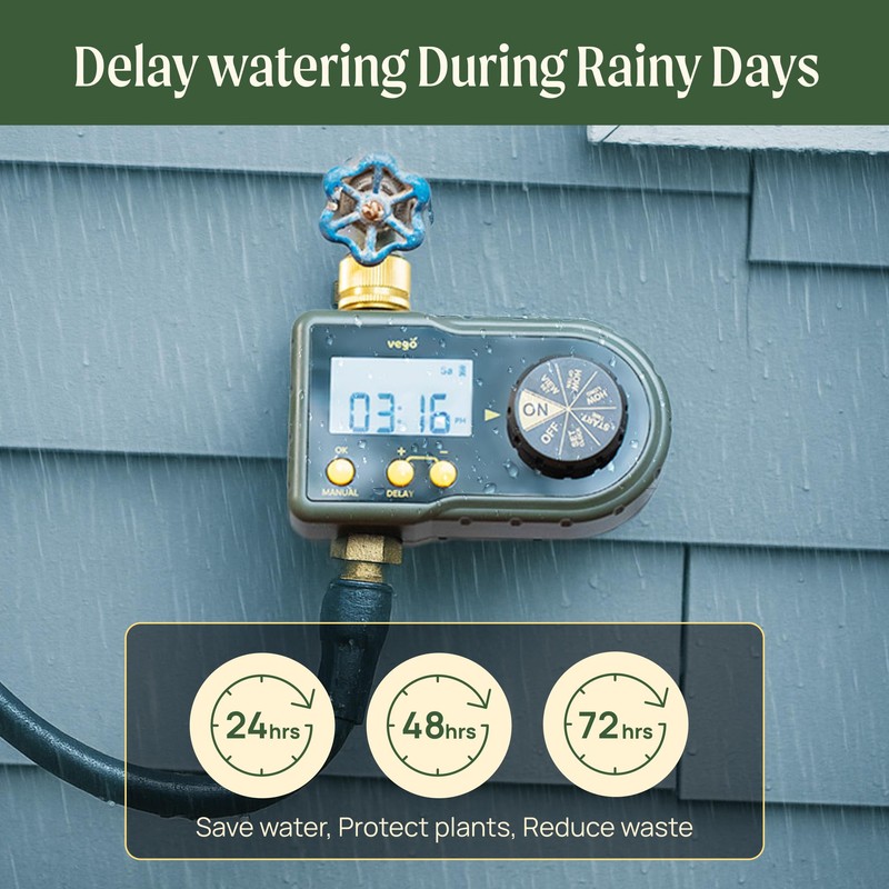 Vego Sprinkler Hose Timer, 1-Zone with Brass Inlet & Outlet,