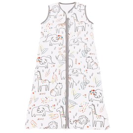 Chilsuessy Baby Sleeping Bag, 2.5 Tog Winter Sleeping Bag, Pure Cotton, Winter Pyjamas, Sleeveless, 70-130 cm, for Newborns and Children, Happy Zoo, 90 cm, Baby Height 85-95 cm