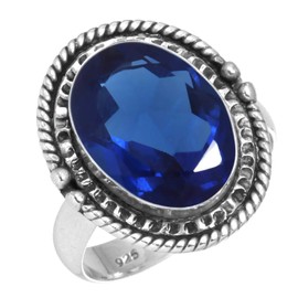 Jeweloporium 925 Silver Ring for Women Blue Sapphire Simulated Stone Fashion Silver Ring Size K Easter Gift Boho Jewelry