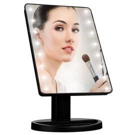 Lighted Vanity Makeup Mirror with 16 Led Lights 180 Degree Free Rotation Touch Screen Adjusted Brightness Battery USB Dual Supply Bathroom Beauty Mirror (Black)