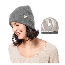 Hat Hut Satin Lined Beanie for Women Men Winter Hats for Women Silk Lining Slouchy Beanie Ski Hat Unisex Cuffed Beanie (as1, Alpha, one_Size, Grey Heather)