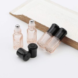 Pack of 10, 3ml Mini Portable Travel Cosmetic Container Vial Jar Sample Storage Empty Octagonal Glass Roller Bottles with Stainless Steel Ball, Opener and Funnels