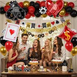 TiAaihion 42 Pcs Casino Theme Party Balloons Kit - Las Vegas Poker Night Decorations | Supplies with King Queen Spades Hearts Dice Dollar Foil | Latex Balloons for Adult Birthday Game Night