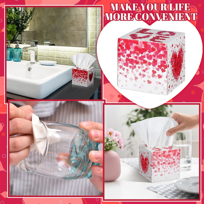 Fourluoo 12 Pack Valentine's Day Heart Facial Tissues Cube Face