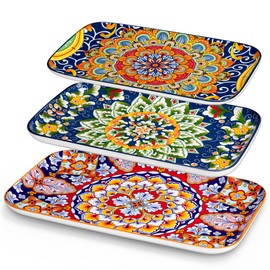 vancasso Serving Platters Set of 3, 16"/14"/12" Inch Rectangular Trays - Serving Platter Extra Large, Ceramic Bohemian Serving Dish for Entertaining Food, Microwave & Dishwasher Safe, Colorful