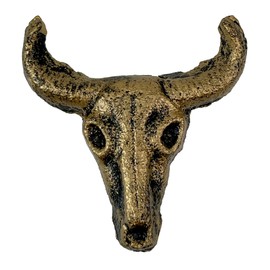 Zeckos Set of 6 Gold Cast Iron Steer Skull Drawer Pulls - Western Home Decor Cabinet Knobs - 2 Inches High - Easy Install - Great for Dressers and Cupboards