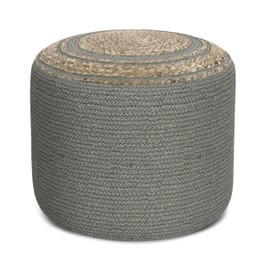 SIMPLIHOME Serena 18 Inch Contemporary Round Braided Pouf in Dove Grey Cotton, For the Living Room, Bedroom and Kids Room