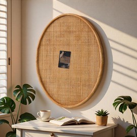 SOFE Oval Woven Rattan Bulletin Board, 20x26 Boho Pin Boards