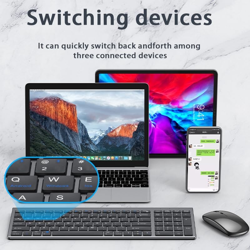 Slim Rechargeable Bluetooth Keyboard and Mouse Set for Laptop Computer