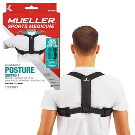 MUELLER Corrector de postura de medicina deportiva para mujeres y hombres, soporte de espalda ajustable para escoliosis, cifosis y cuello de texto, talla única, negro