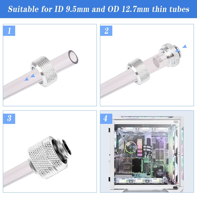 4 PCS Water Cooling Compression Fitting Two-Touch Fitting g1/4 Thread