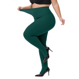 CACCICO Plus Size Tights for Women Super Soft 80D Semi Opaque Pantyhose Stretchable Women's Stockings 1XL - 4XL -Forest Green-2XL