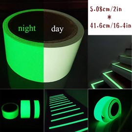 High Brightness Luminous Tape, Fluorescent Tape, Emergency Preparedness, Kitchen Hallway, Stairs, Outdoor, Walls, Exit Signs, Width 2.0 inches (5 cm) x Length 16.4 ft (5 m)