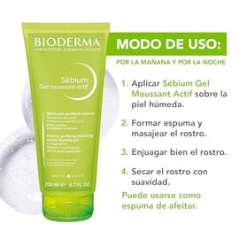 BIODERMA, Sébium Gel Moussant Actif Anti-Acné, Limpiador Facial, Reduce Brotes, Skincare Piel Grasa, 200ML