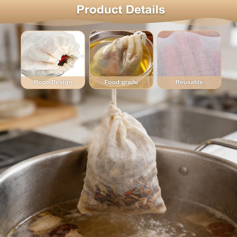 50Pcs Pure Cotton Mesh Bags, 15×10cm Drawstring Reusable Cotton Muslin