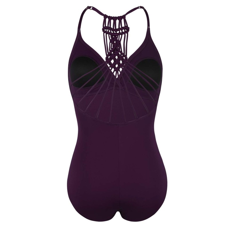 Hilor Women's Shirred Halter One Piece Swimsuits Macrame Back Swimwear