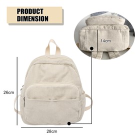 BOZIEE Small Canvas/Cord Backpack Women's City Backpack Backpacks Daypacks Backpack Handbags School Backpack for Women Girls Teenagers School Travel Work Small Size, Cream white