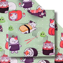 Vnaeem Kawaii Cat Wrapping Paper - Cute Sushi Cat - Japanese Gift Wrap for holiday birthday Pet Lovers - 20 X 28 Inches Per Sheet （6 Sheets)