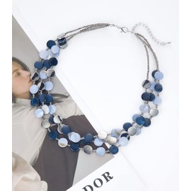 FULU AUTUMN Crystal Pearl Necklace, Boho Shell Necklace, Women's Statement Colourful Multi-Row Necklace, Fashion Jewellery, Gifts for Women, Shell, alloy, No Gemstone