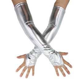 Sheface Unisex Adult Fingerless Metallic Shiny Gloves Wet Look 19" Elbow Length Cosplay Gloves for Party Costume Cosplay