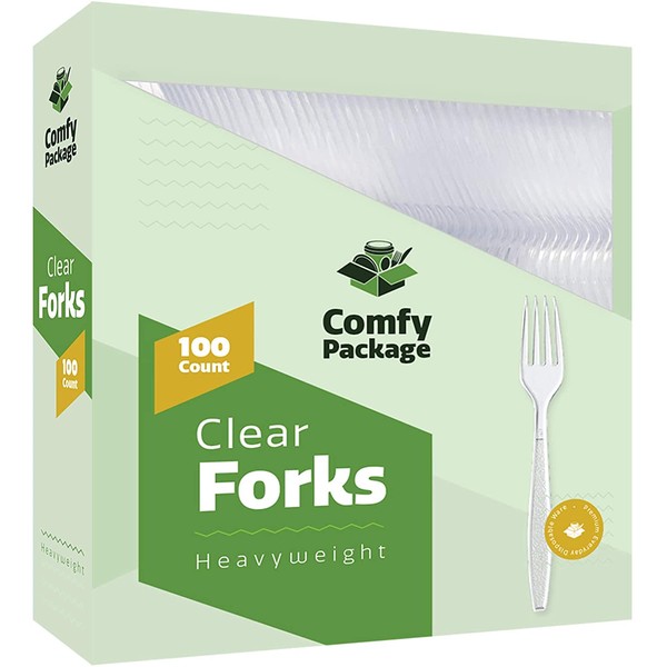 [100 Pack] Heavyweight Disposable Clear Plastic Forks