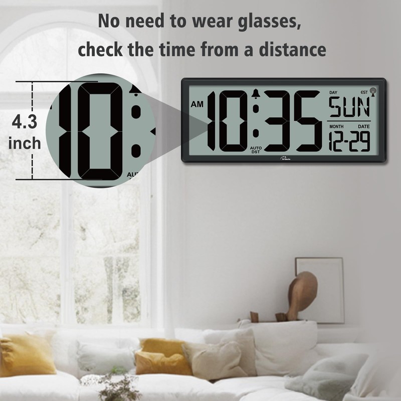 WallarGe 14.5'' Atomic Clock with Backlight, Large Digital Wall Clock