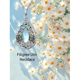 WINNICACA Urn Necklaces for Ashes 925 Sterling Silver Moonstone Teardrop Ash Necklace Cremation Jewelry Urn Pendants for Women Memorial Gifts for Birthday Christmas Funeral
