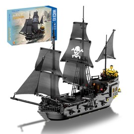 CIJINAY Technik Pirate Ship Building Blocks, 1424 Clamping Blocks, Black Sorcerer Model Ship Kit, MOC Sailing Ship Model Kit, Pirate Ship Gifts Toy for Adults, Children