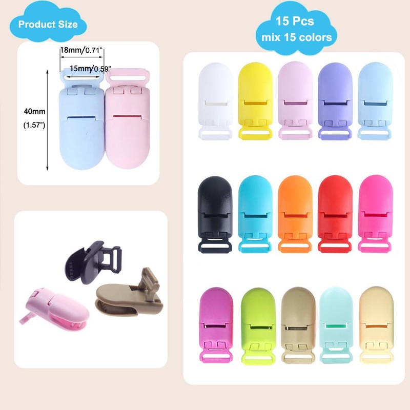 15Pcs Pacifier Clip Holder Plastic Baby Binky Clips for DIY