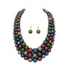Women's Faux Pearl Three Multi-Strand Statement Necklace and Earrings Set
