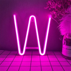 LED Letter Lights Pink Letters Neon Sign 26 Alphabet Light up Letters/Wards Night Light USB and Battery Powered Neon Lights for Home Bar Wedding Birthday Party Christmas Home Bar Decoration (W)