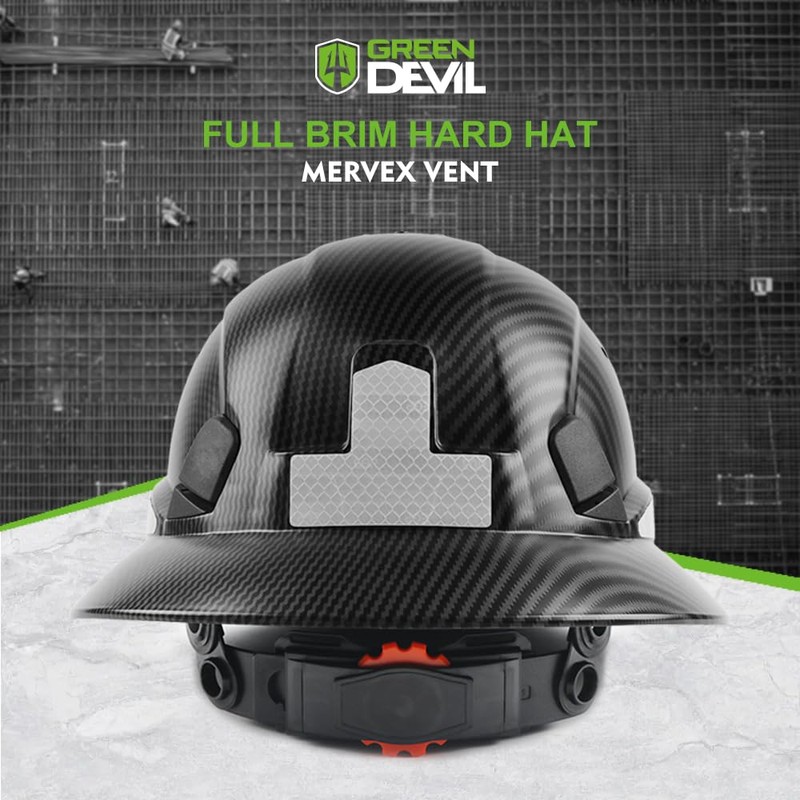 GREEN DEVIL Full Brim Hard Hat with Built-in Visor Vented