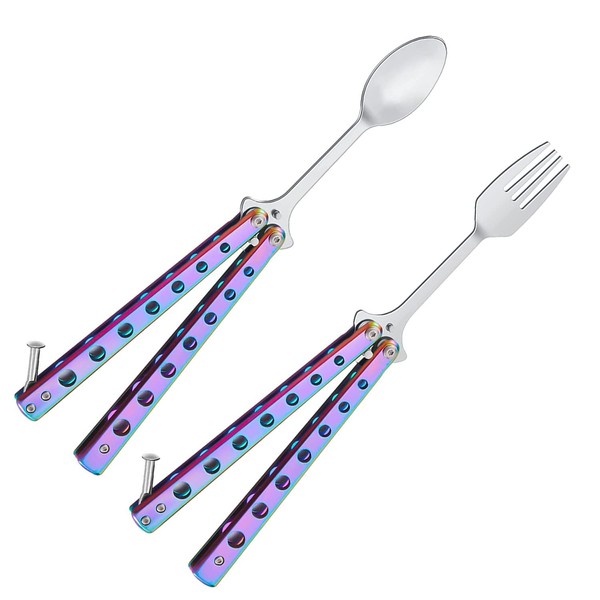 Butterfly Fork and Spoon Set 2 Pcs, Tactical Stainless Steel