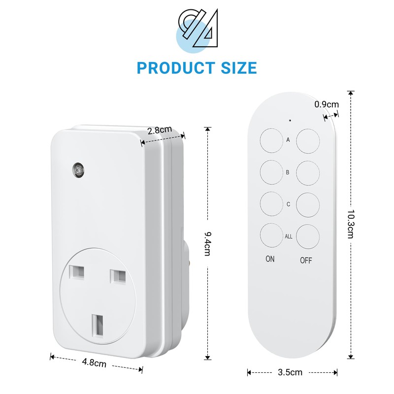 SURNICE Remote Control Plug Socket, 13A/3000W Wireless Remote Light Switch,