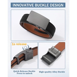 AWAYTR Ratchet Leather Belt for Men - Genuine Leather Black and Brown Belt for Dress Casual Pants (Gunmetal Buckle-Black,Fit Waist 32"-38")