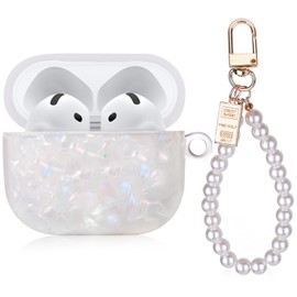 Lilbitty Case for AirPods 4 with Pearl Keyring, Bling Marble Design, TPU Material, Protective Case for Wireless Charging, Accessories for Girls and Women