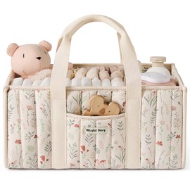 Blissful Diary Floral Diaper Caddy Organizer, Stylish Nursery Storage Basket, Gift for Baby Shower, Newborn Essentials, Floral Beige
