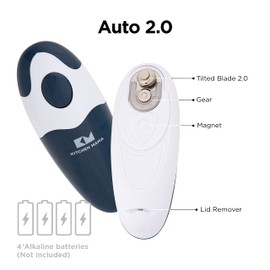 Kitchen Mama Electric Tin Can Opener 2.0 - Upgraded Blade Opens Any Can Shape, Smooth Edges, Hygienic Lid Remover, Compact & Cordless - Navy