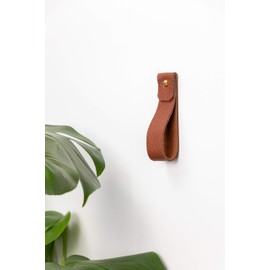 KEYAIIRA - Medium Brown Leather Wall Hook, wall hanging strap towel hook for wall leather loop strap for scarf storage boat paddle holder minimal towel bar rack storage (WALNUT)