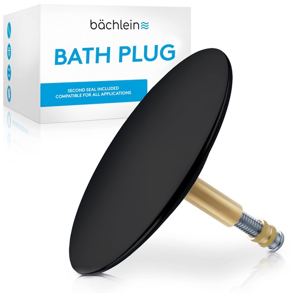Bächlein Universal Bath Plug - Drain Plug [Matt Black] -incl. Replacement Seal -Drain Fitting for Any Standard Bath -Plug
