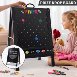 Prize Drop Game Board, 21"x30" Foldable Double-Sided Design with Wooden A-Frame Chalkboard Sign for Carnival, Trade Show, and Party - Includes Coin Drop Discs and Chalk Set, Upgraded Handle Design