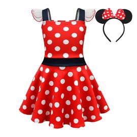 Lito Angels Minnie Mouse Fancy Dress Up Costume with Headband Birthday Party Outfits Kids Girls Age 5-6 Years, A - Red