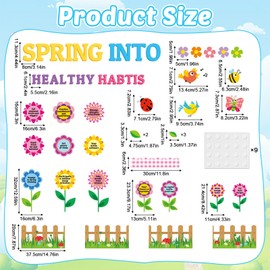 gisgfim Spring Healthy Bulletin Board Set Spring Theme Flowers Classroom Decorations Spring Into Healthy Habits Paper Cutouts for Classroom School Office Home Nursery Chalkboard Door Wall Decor